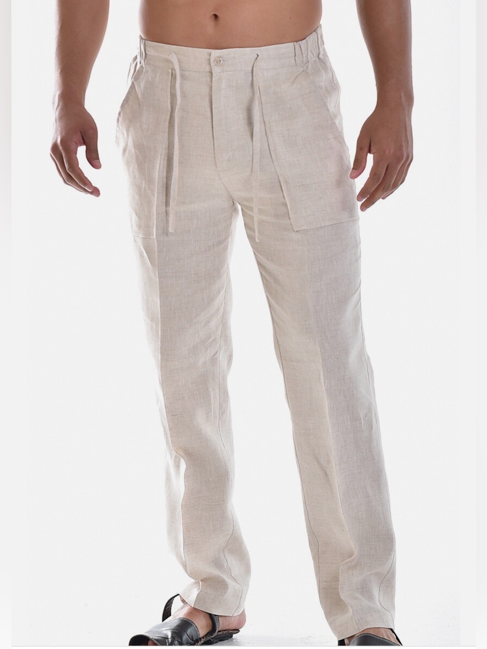 Bohio men’s pants Drawstring Linen-Blend Chinos in Light eBeige